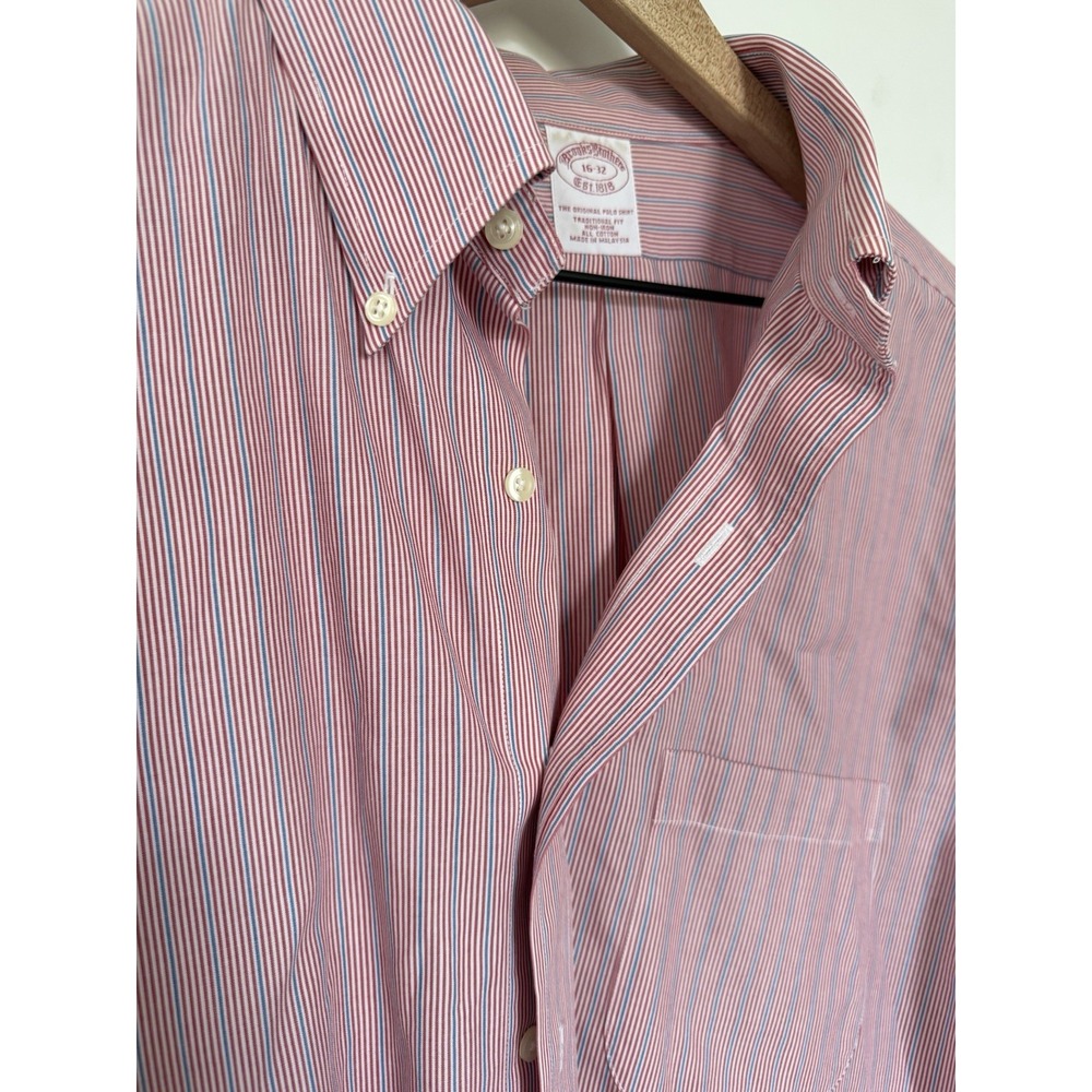 Brooks Brothers traditional fit 16 -32 Red White blue stripe Button down dress